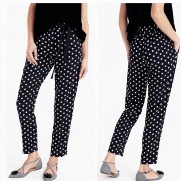 J. Crew Pants - J. Crew Women's Black & White Crepe Cropped Star Print Straight Leg Pants Size 4